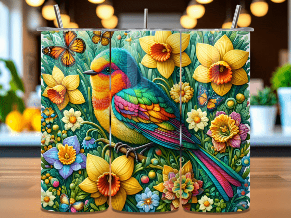 Download Colorful Bird Floral Tumbler Wrap PNG - Premium Bundle