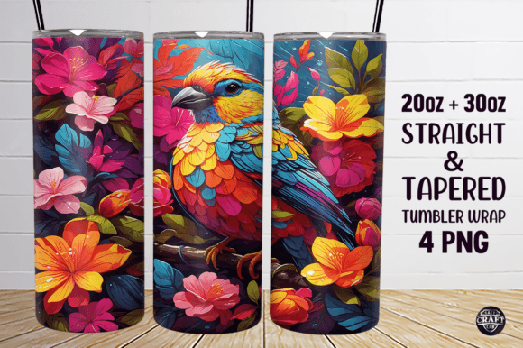 Download Colorful Bird &amp; Flowers Tumbler Wrap PNG - Premium Bundle