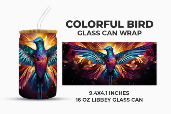 Download Colorful Bird Glass Can Wrap - Premium Resources