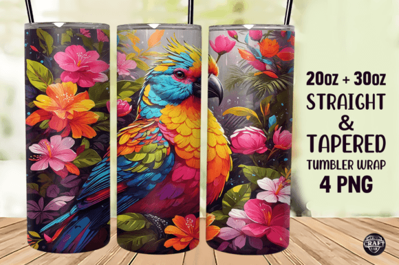 Download Colorful Bird &amp; Flowers Tumbler Wrap PNG - Premium Bundle